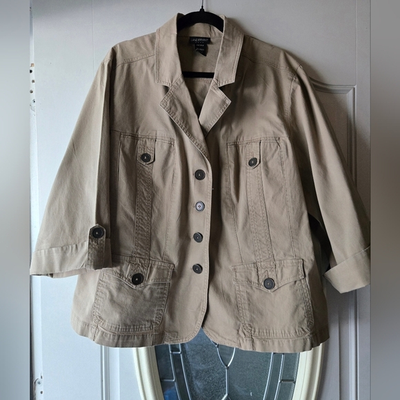Lane Bryant Utility Safari Style Jacket Tan ¾ Sleeve ~ Plus Size 22/24 - Picture 1 of 5